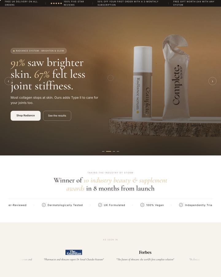 Website Sprout Sage Solutions designed and built for Complete by Dr SCS, Health & skincare · Shopify