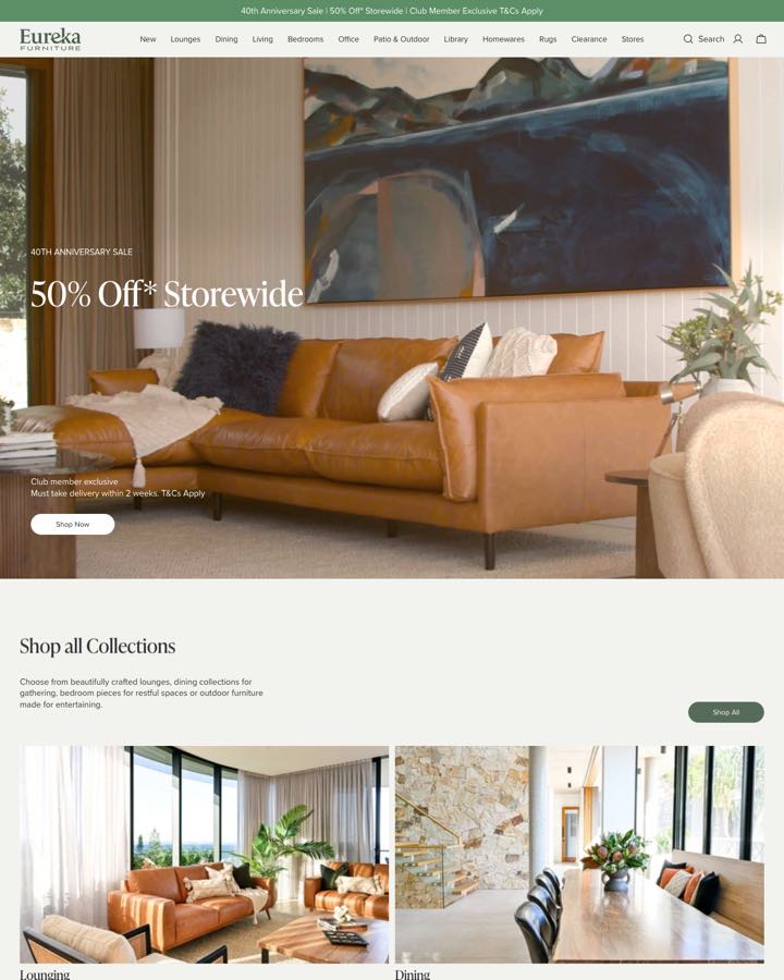 Website Sprout Sage Solutions designed and built for Eureka Furniture, Furniture · ecommerce