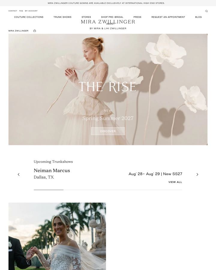 Website Sprout Sage Solutions designed and built for Mira Zwillinger, Luxury bridal couture
