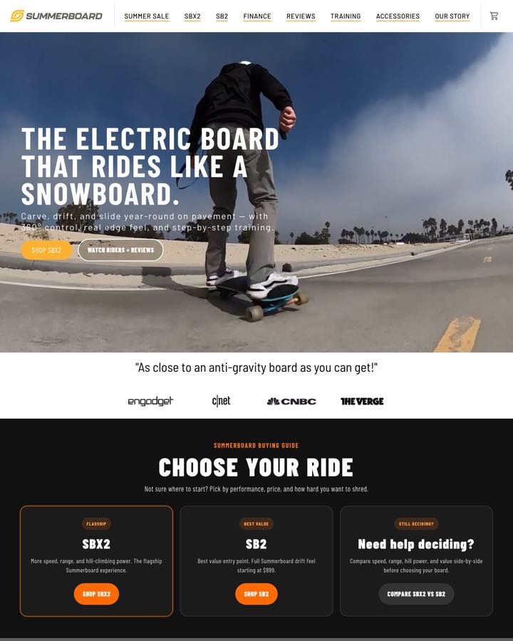 Website Sprout Sage Solutions designed and built for Summerboard, DTC product · ecommerce
